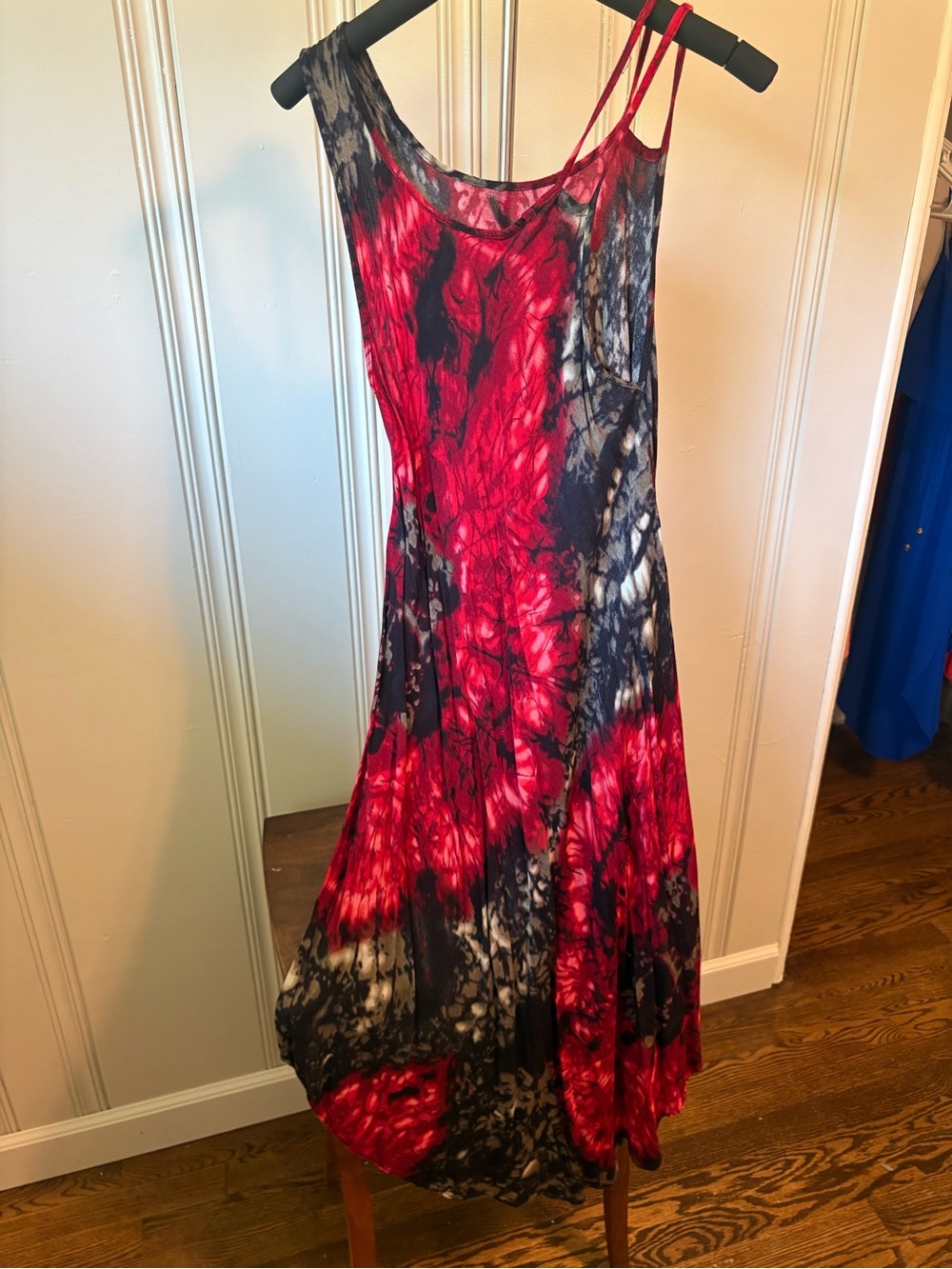 Sleeveless Red & Black Tie-Dye Swim Coverup Maxi